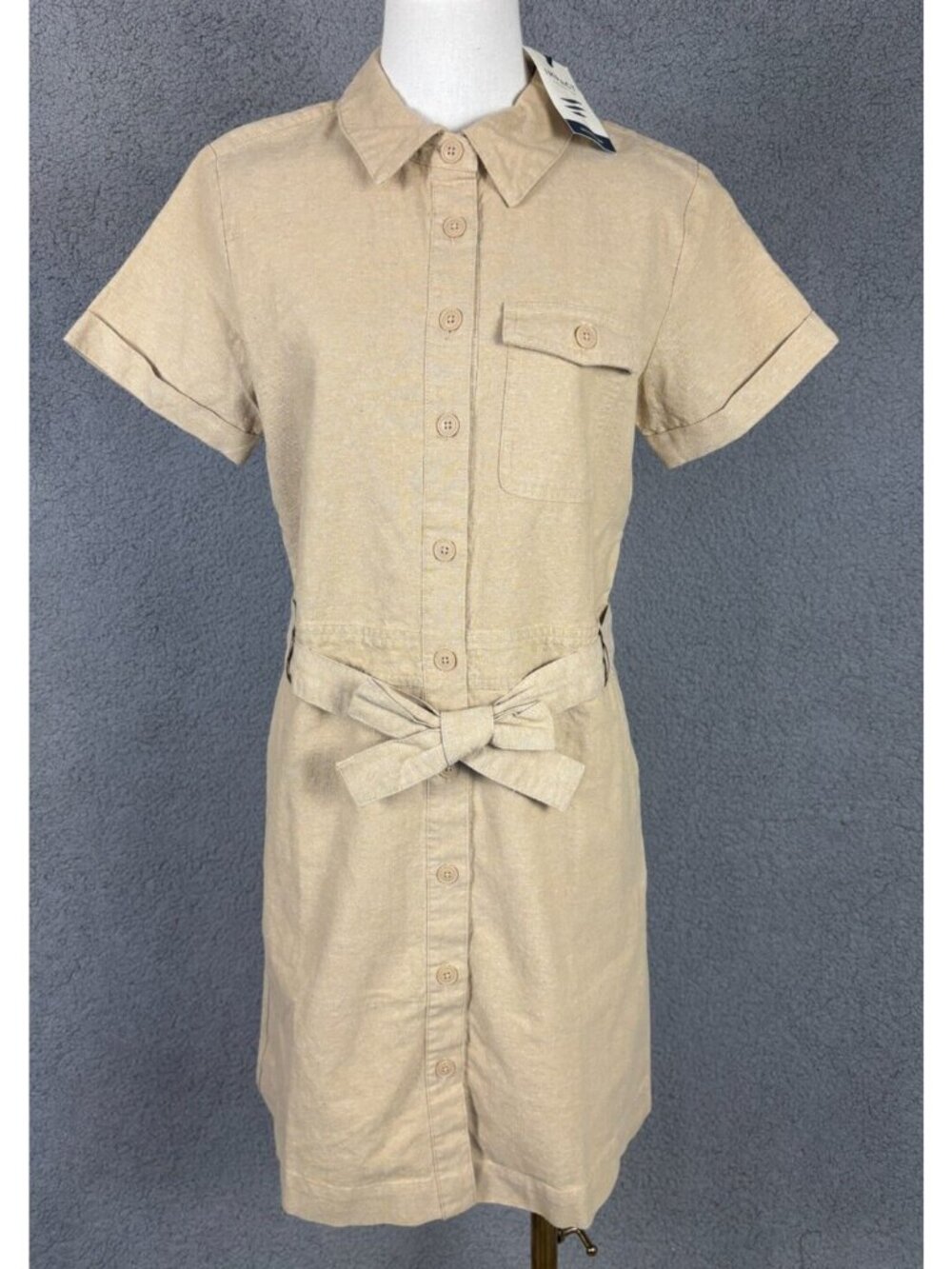 United by Blue Women' Organic Button-Down Hirtdre Shirt Dress Tan Small NWT's.
